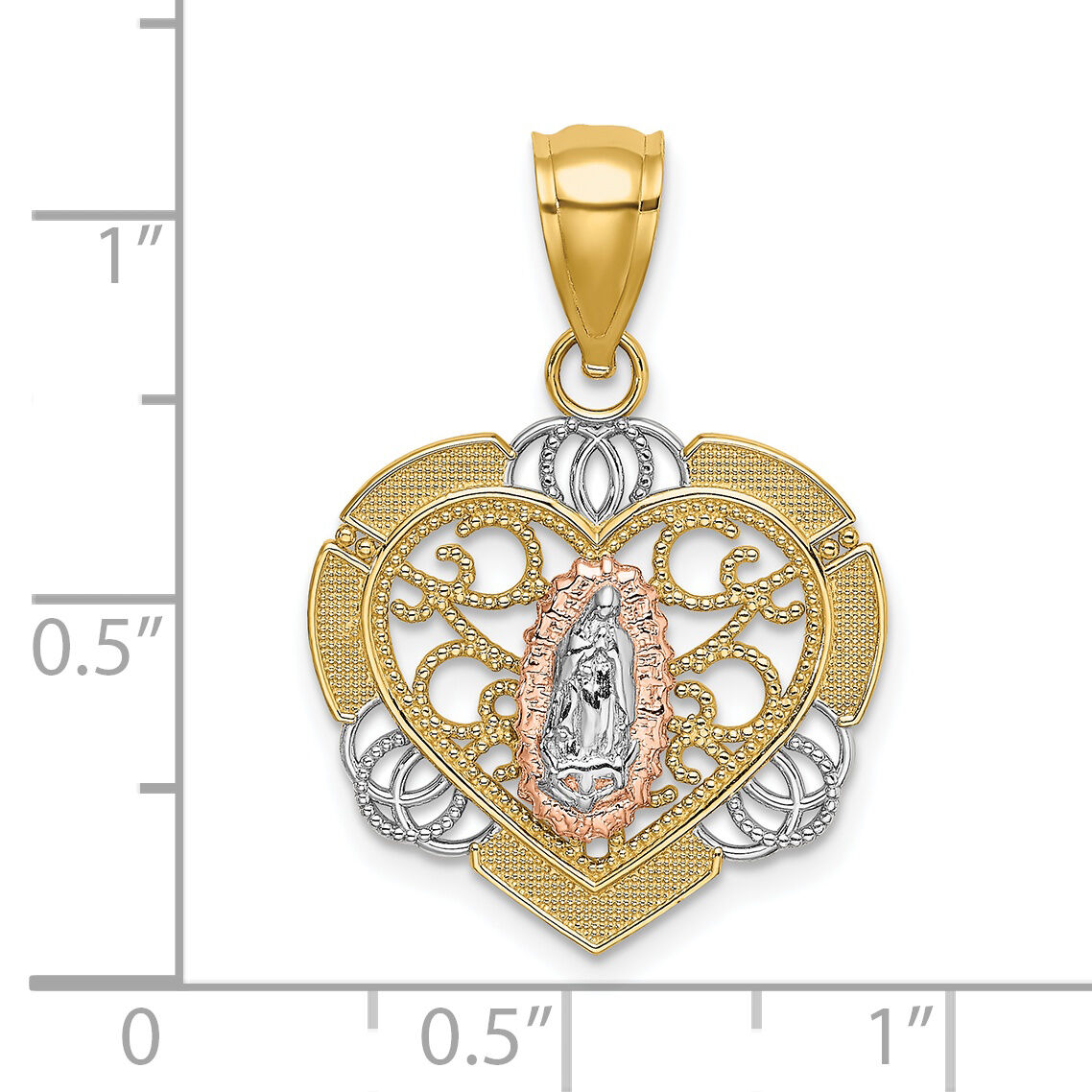 14KTwo-tone w/White Rhodium Guadalupe In Heart Charm-K9207