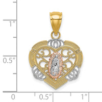 14KTwo-tone w/White Rhodium Guadalupe In Heart Charm-K9207