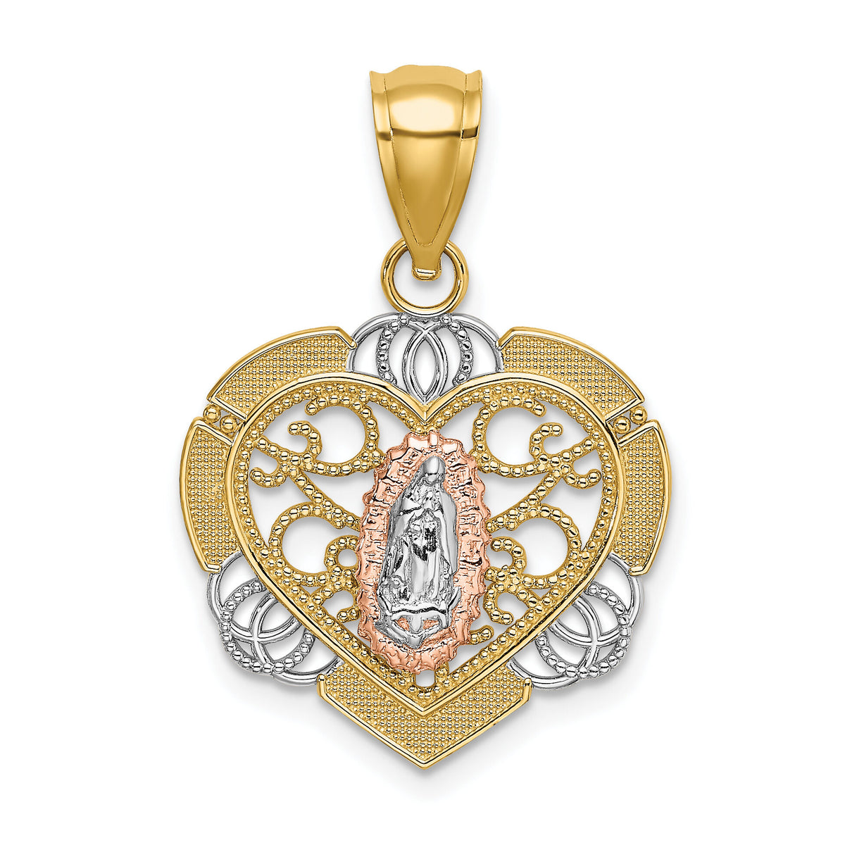 14KTwo-tone w/White Rhodium Guadalupe In Heart Charm-K9207