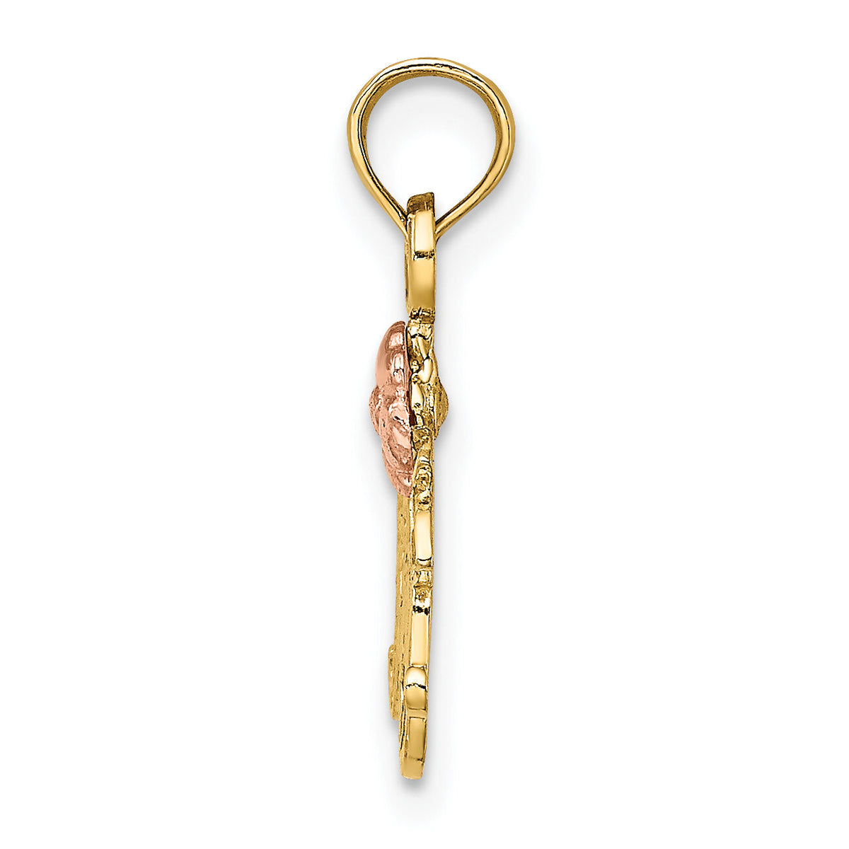14k Two-Tone Textured Scroll w/ Flower MOM Charm-K9209