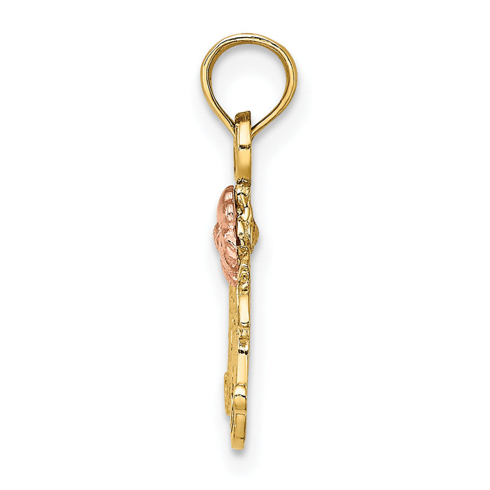 14k Two-Tone Textured Scroll w/ Flower MOM Charm-K9209