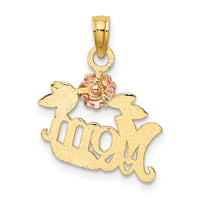 14k Two-Tone Textured Scroll w/ Flower MOM Charm-K9209
