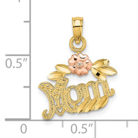 14k Two-Tone Textured Scroll w/ Flower MOM Charm-K9209