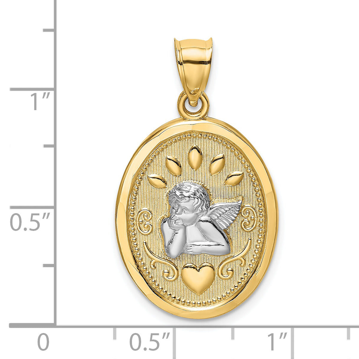 14K w/Rhodium Oval Cherub W/ Heart Charm-K9213
