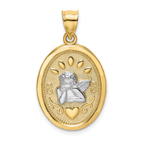 14K w/Rhodium Oval Cherub W/ Heart Charm-K9213