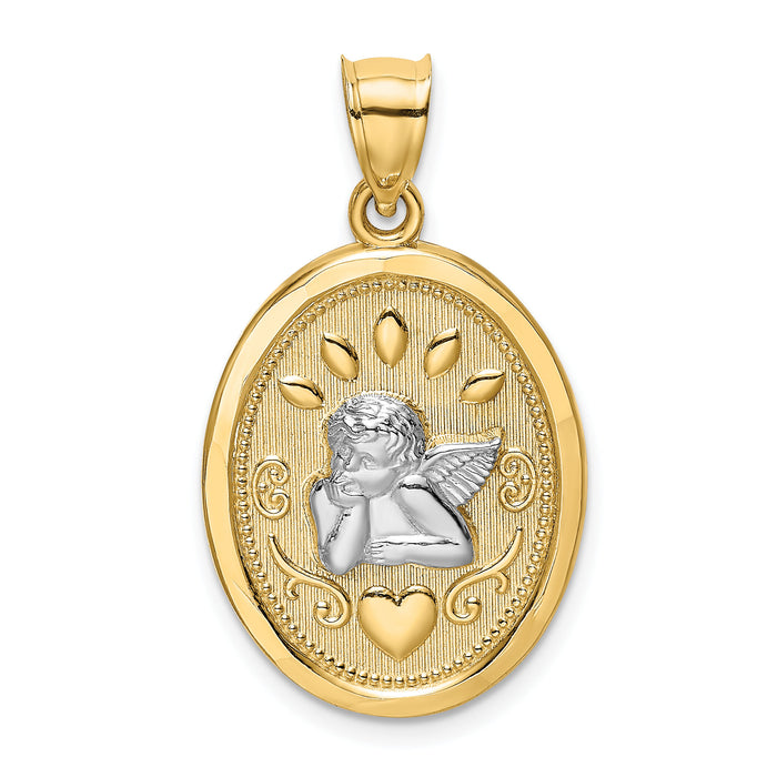 14K w/Rhodium Oval Cherub W/ Heart Charm-K9213