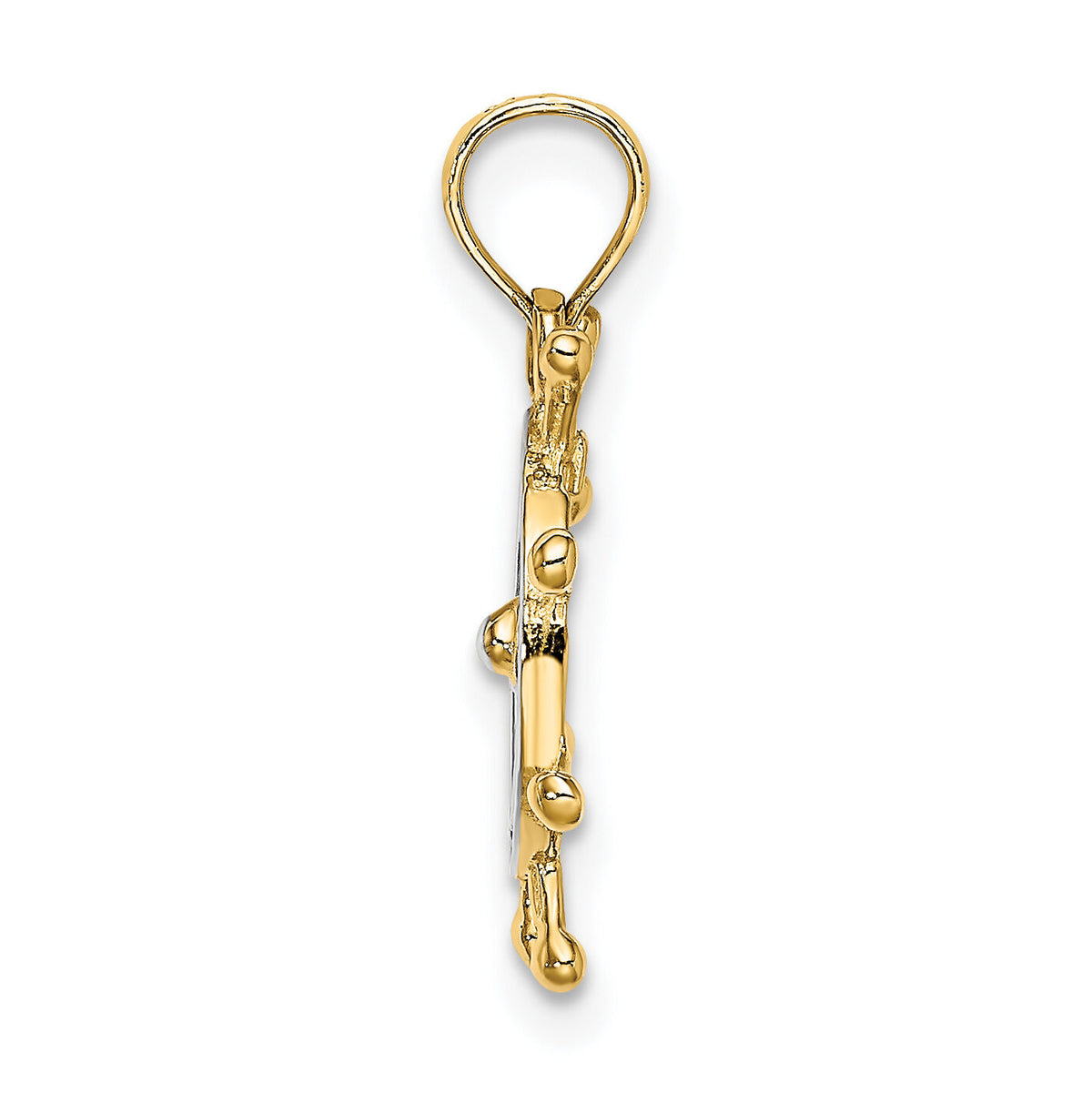 14K W/ Rhodium 2-D Ship Wheel Charm-K9214