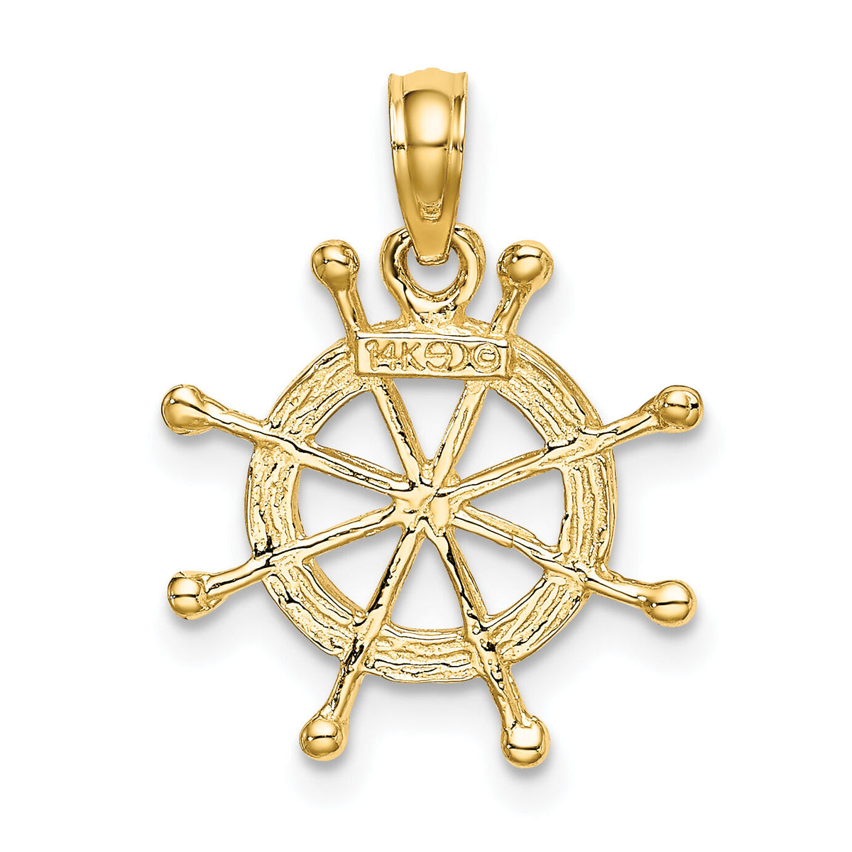 14K W/ Rhodium 2-D Ship Wheel Charm-K9214