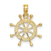 14K W/ Rhodium 2-D Ship Wheel Charm-K9214