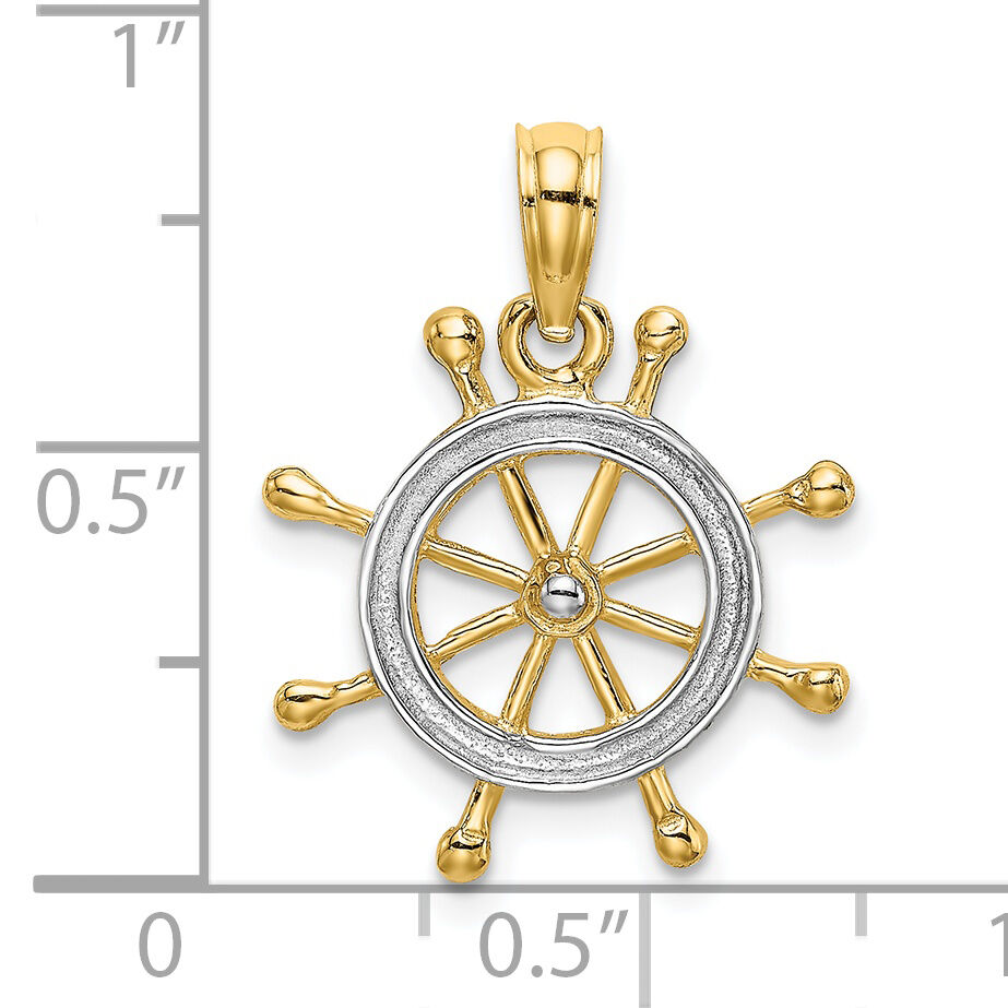 14K W/ Rhodium 2-D Ship Wheel Charm-K9214