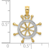 14K W/ Rhodium 2-D Ship Wheel Charm-K9214
