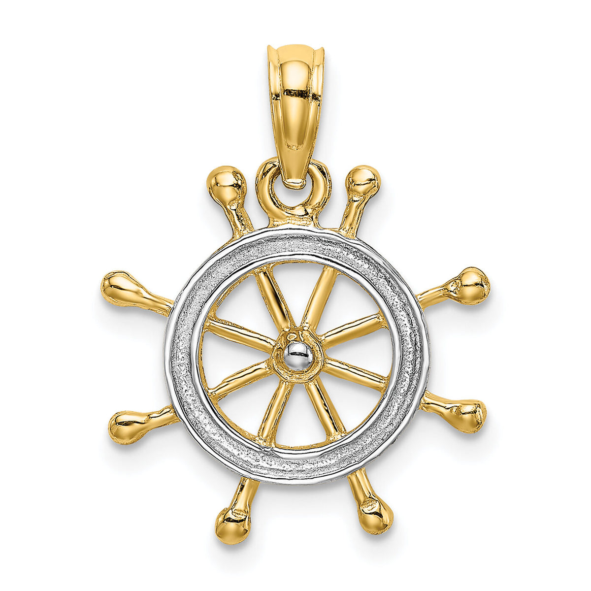 14K W/ Rhodium 2-D Ship Wheel Charm-K9214