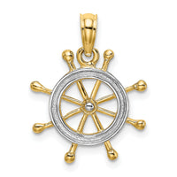 14K W/ Rhodium 2-D Ship Wheel Charm-K9214