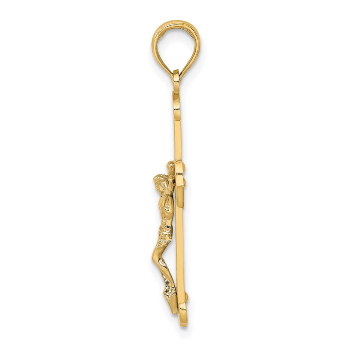 14K Two-tone Engraved Crucifix Charm-K9215