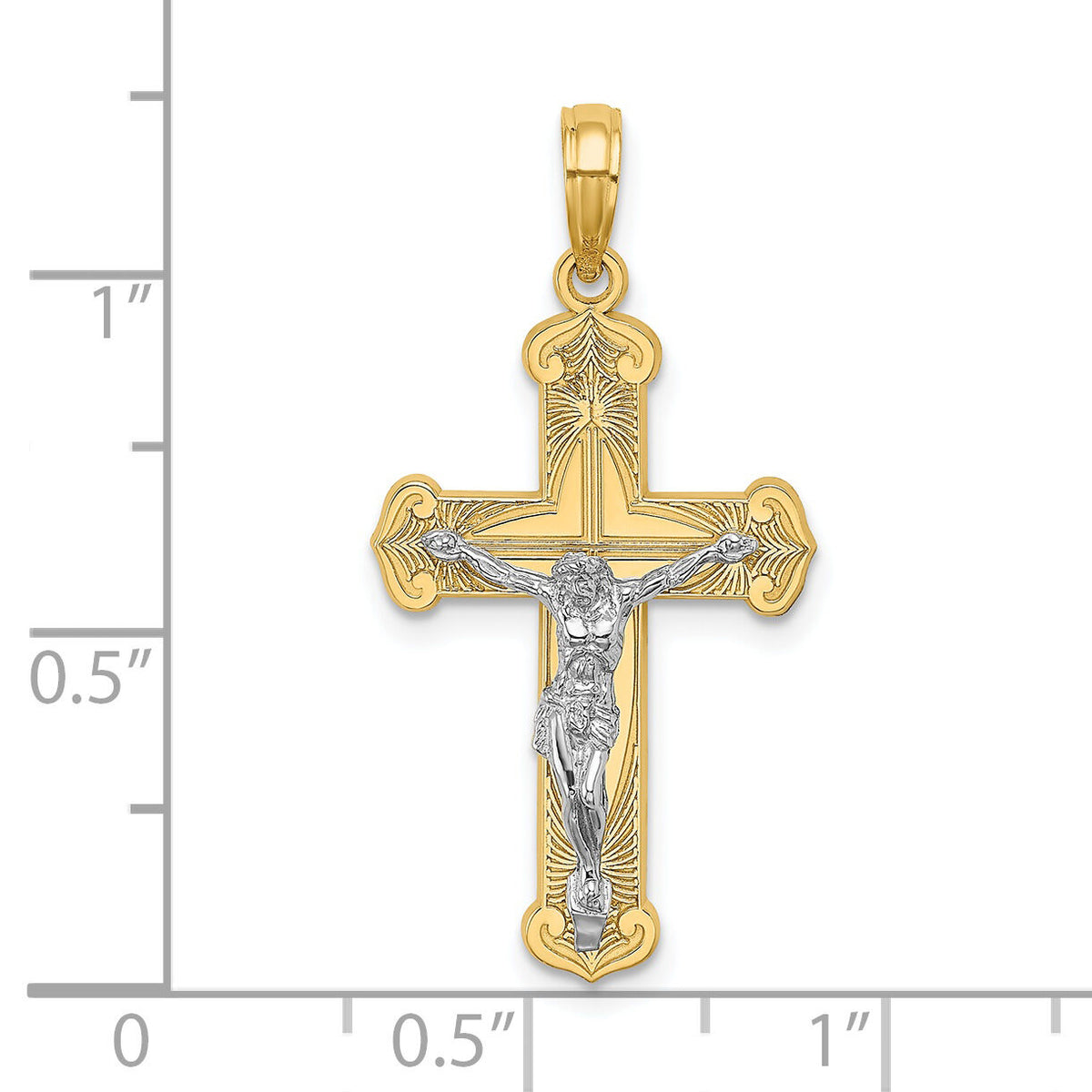 14K Two-tone Engraved Crucifix Charm-K9215