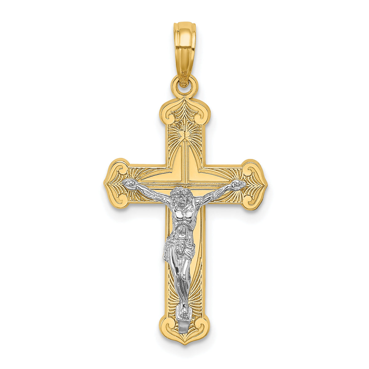 14K Two-tone Engraved Crucifix Charm-K9215