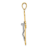 14K Two-tone Engraved Crucifix Charm-K9216