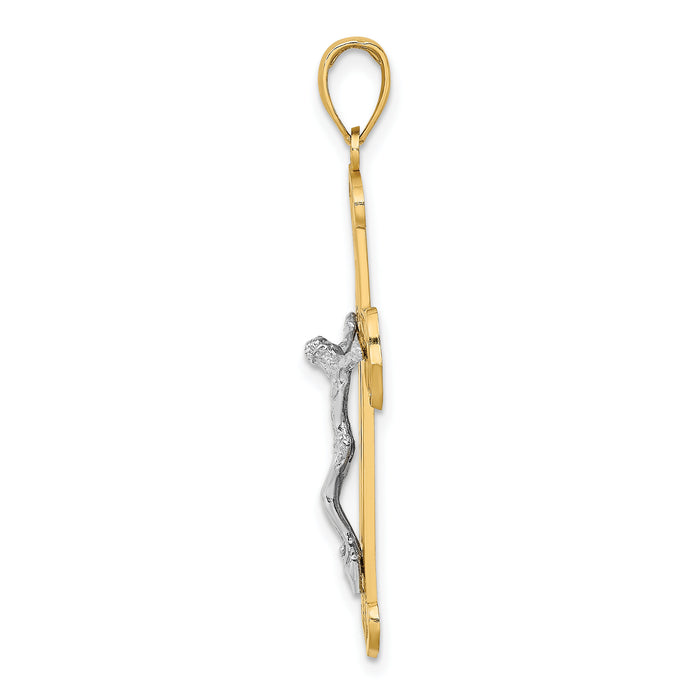 14K Two-tone Engraved Crucifix Charm-K9216