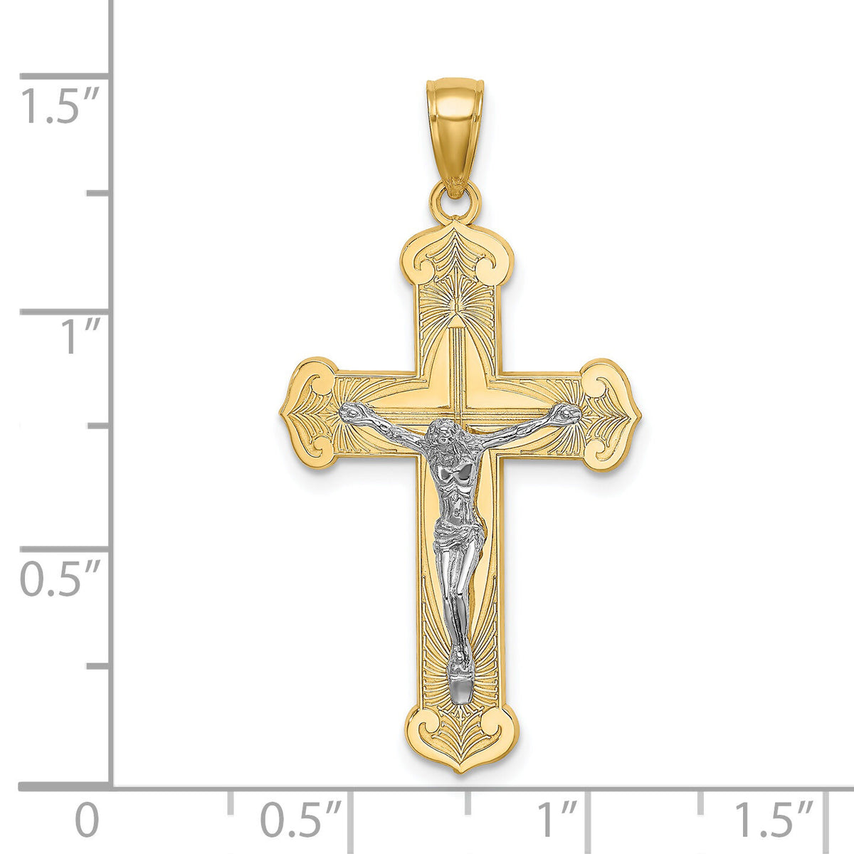 14K Two-tone Engraved Crucifix Charm-K9216