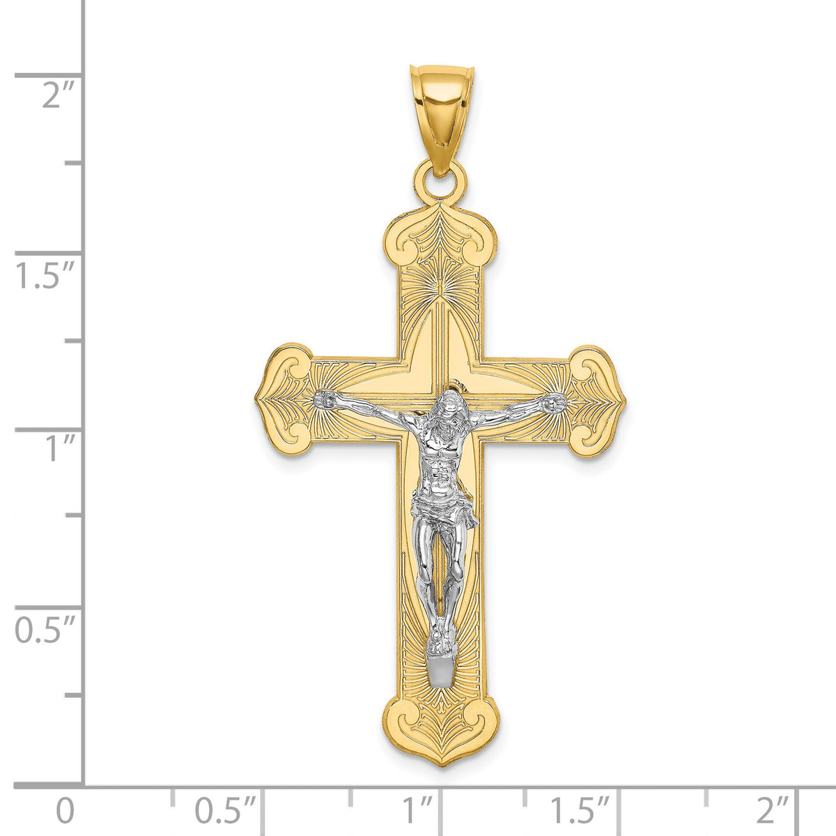 14K Two-tone Engraved Crucifix Charm-K9217
