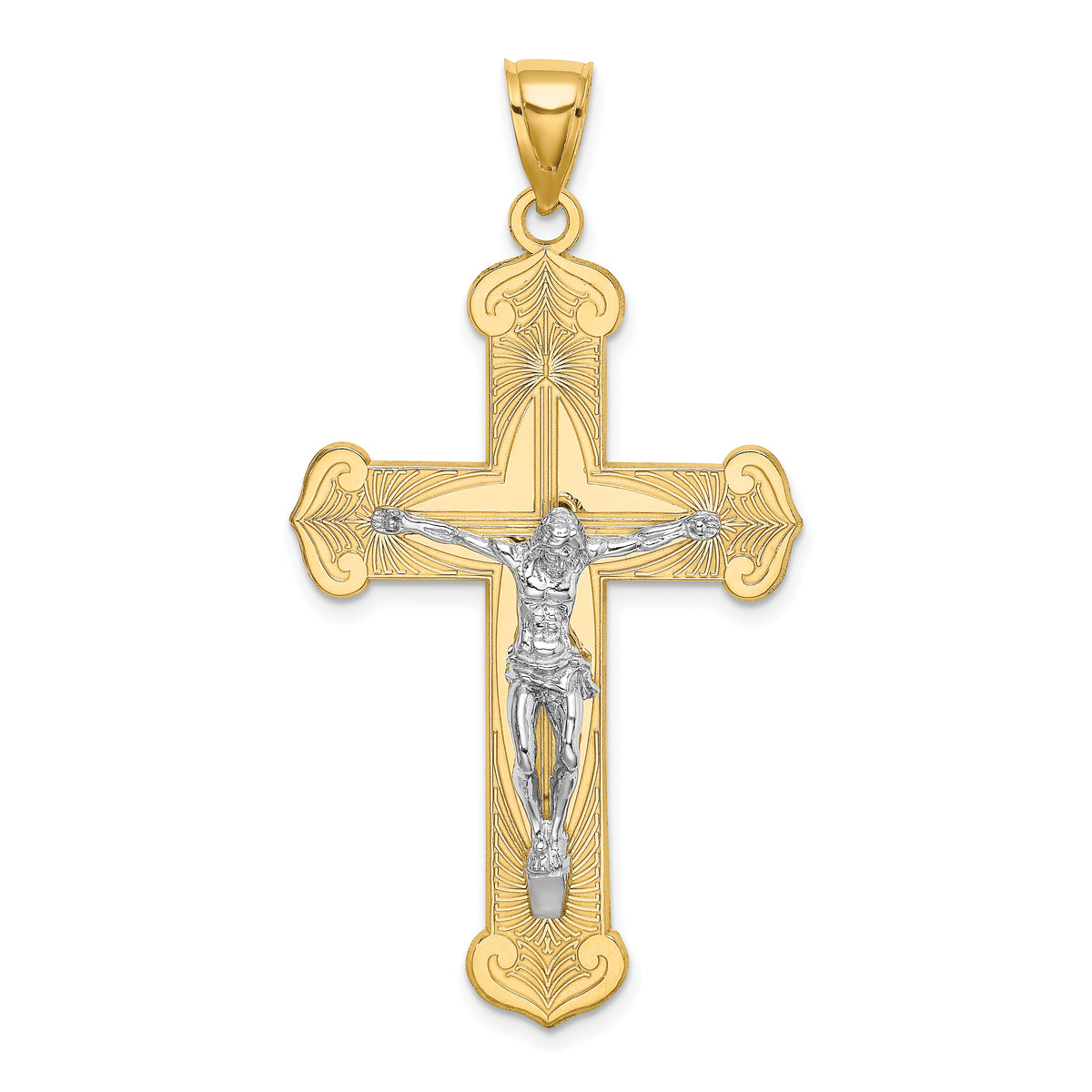 14K Two-tone Engraved Crucifix Charm-K9217