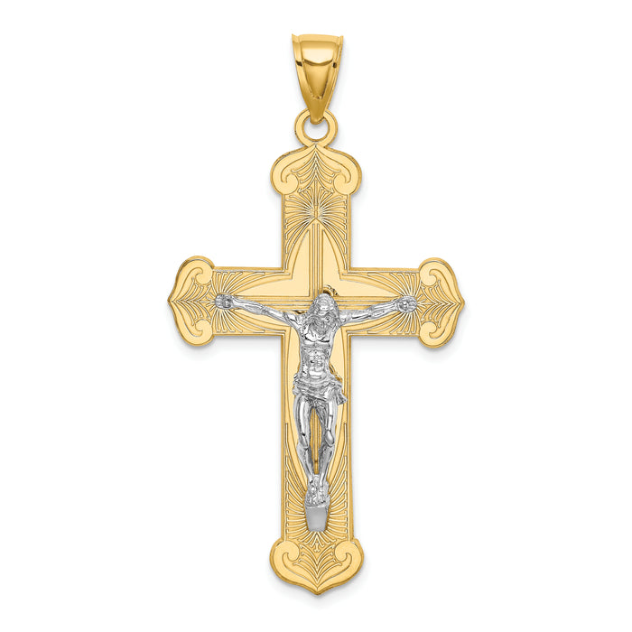 14K Two-tone Engraved Crucifix Charm-K9217