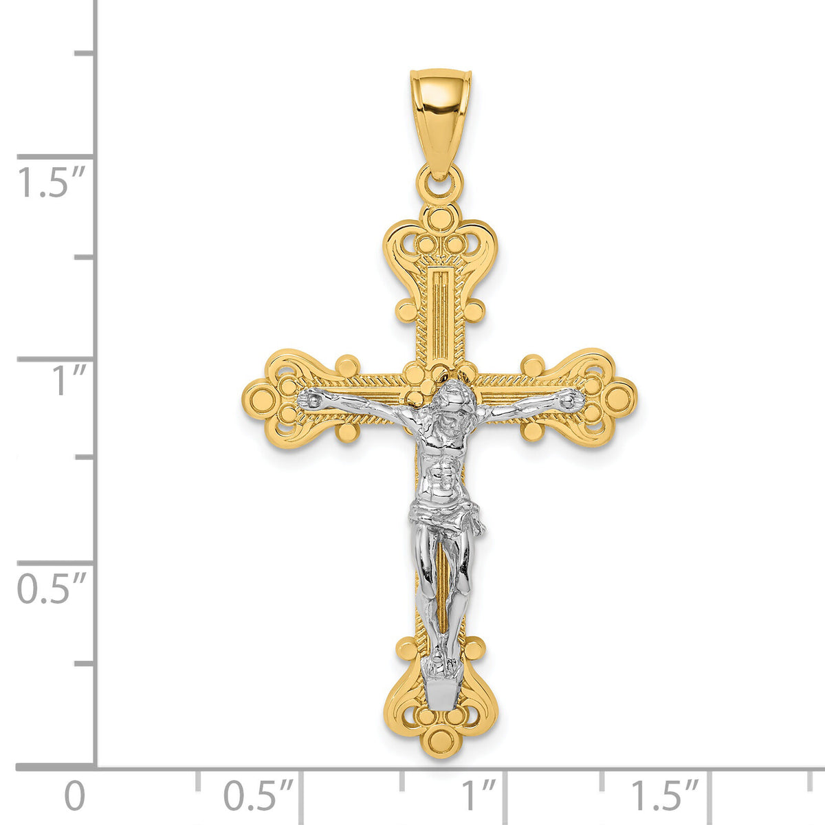 14k Two-Tone Engraved Crucifix Charm-K9220