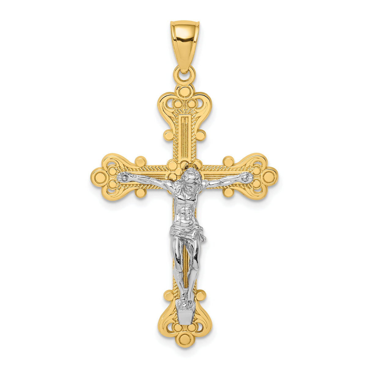 14k Two-Tone Engraved Crucifix Charm-K9220