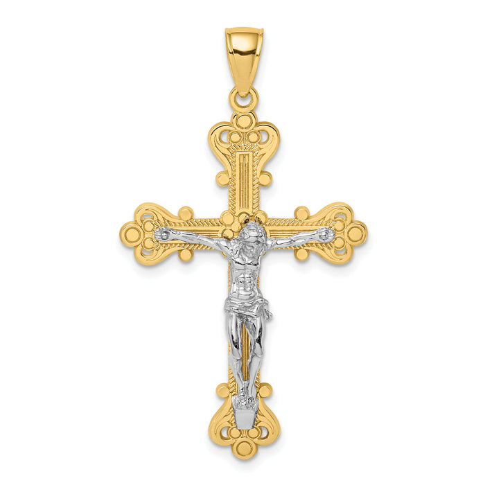 14k Two-Tone Engraved Crucifix Charm-K9220