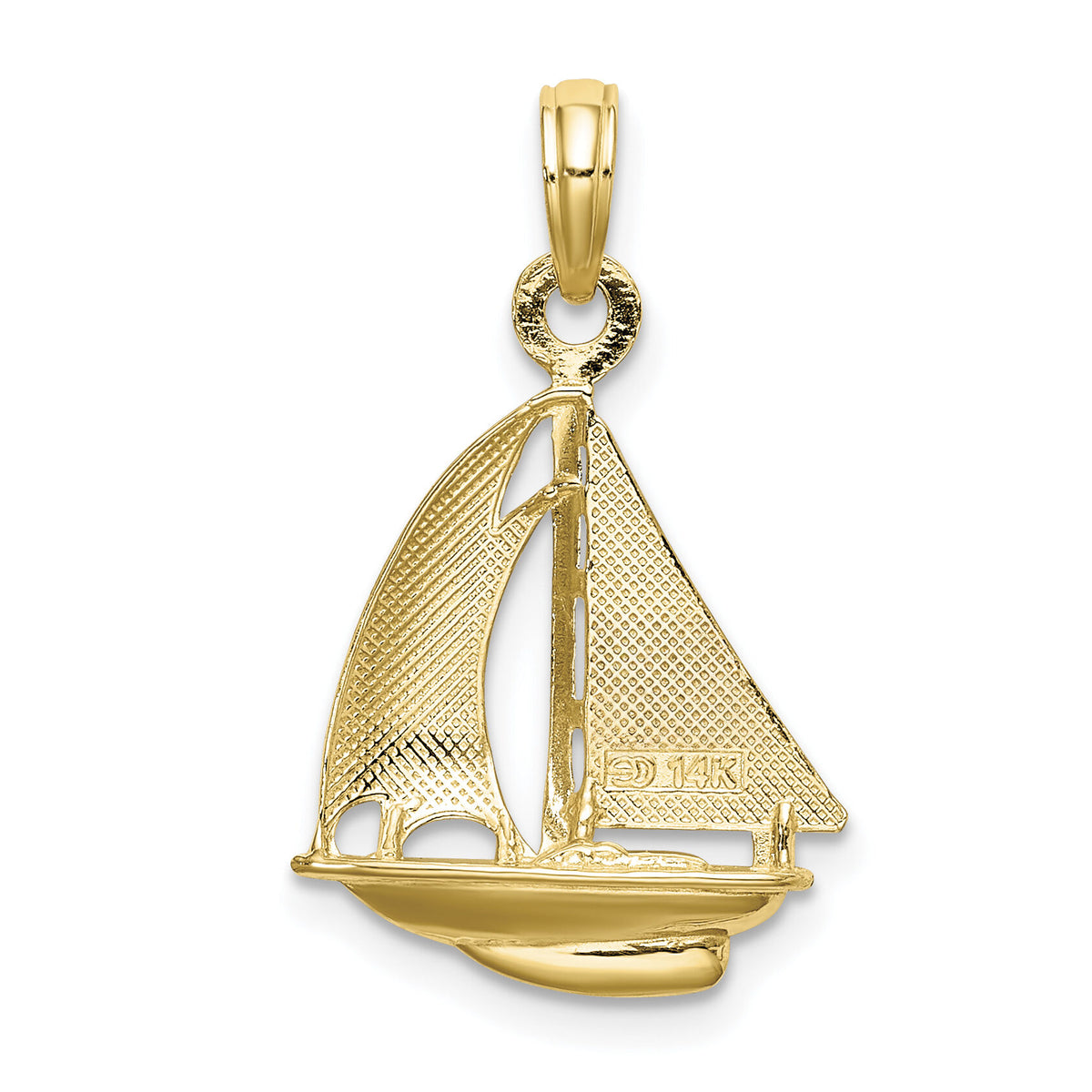 14K w/ Rhodium 3-D Polished Sailboat Charm-K9221