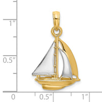 14K w/ Rhodium 3-D Polished Sailboat Charm-K9221