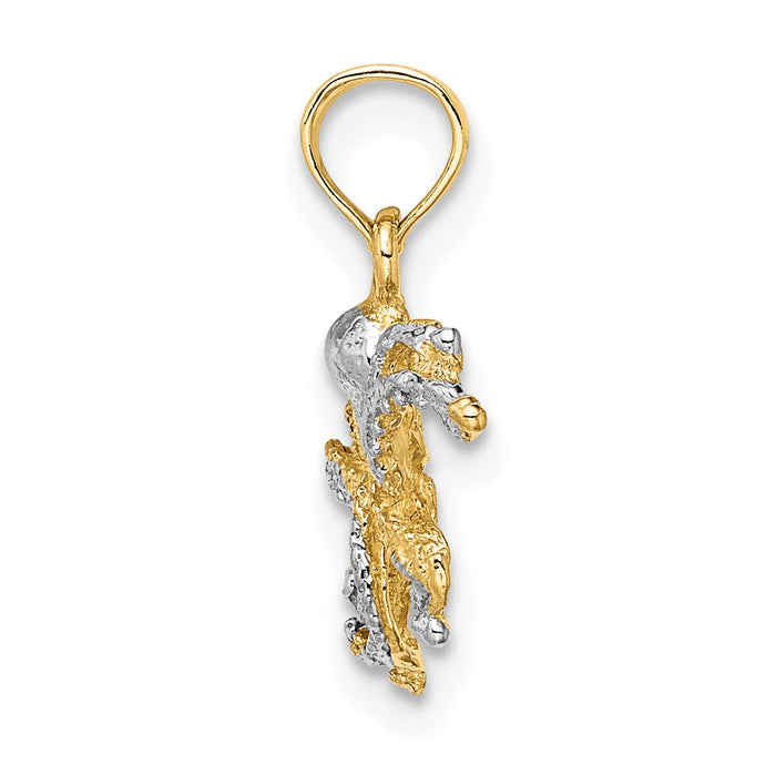 14K W/ Rhodium Textured Octopus Charm-K9222