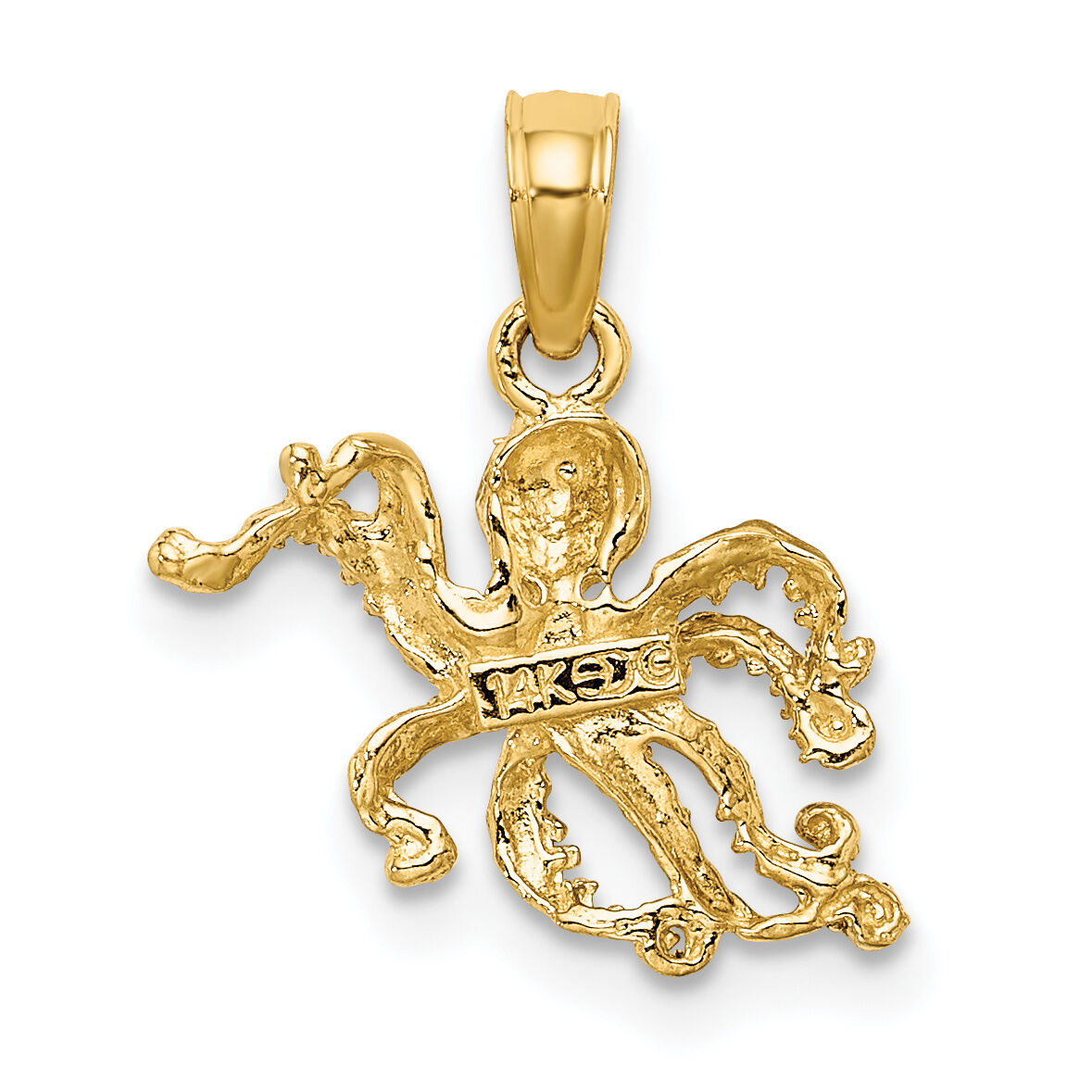 14K W/ Rhodium Textured Octopus Charm-K9222