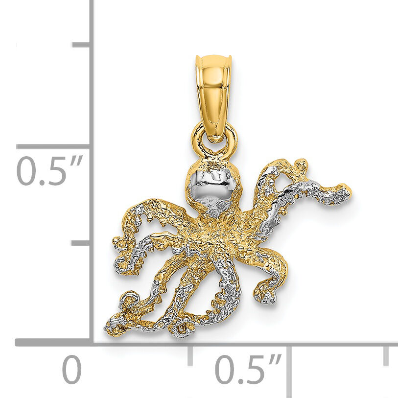 14K W/ Rhodium Textured Octopus Charm-K9222