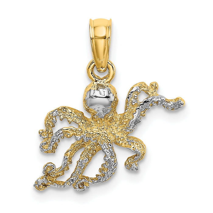 14K W/ Rhodium Textured Octopus Charm-K9222