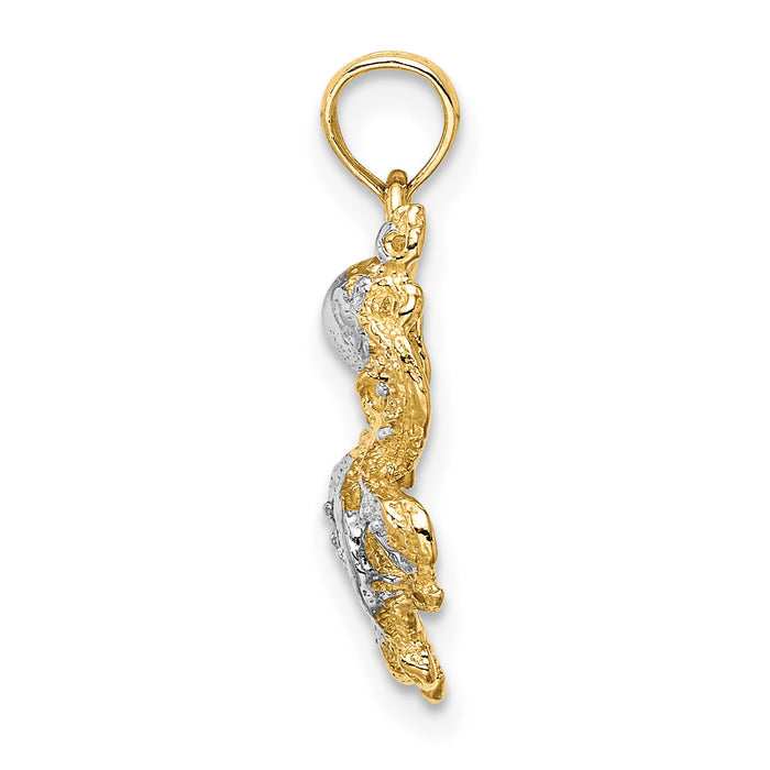 14K with White Rhodium Textured Octopus Charm-K9223