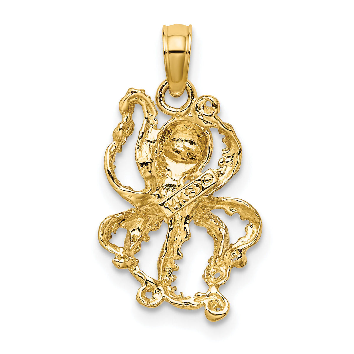 14K with White Rhodium Textured Octopus Charm-K9223