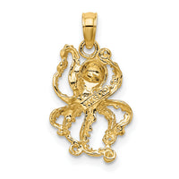 14K with White Rhodium Textured Octopus Charm-K9223