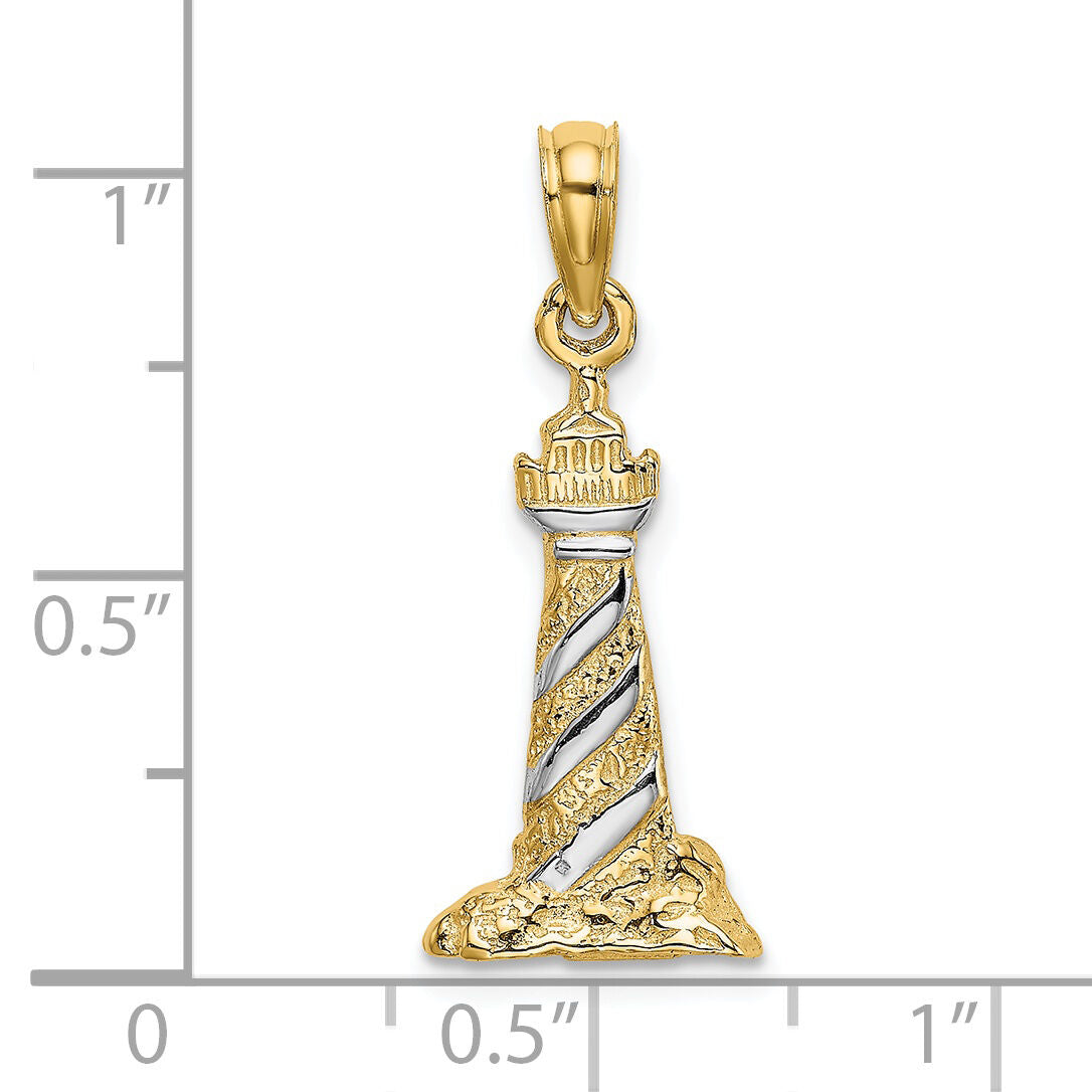 14K W/Rhodium 3-D Lighthouse Charm-K9225