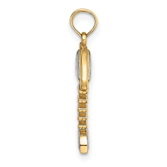 14K w/Rhodium 3-D Fishbone Charm-K9230