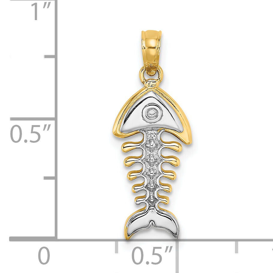 14K w/Rhodium 3-D Fishbone Charm-K9230