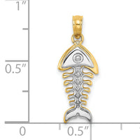 14K w/Rhodium 3-D Fishbone Charm-K9230