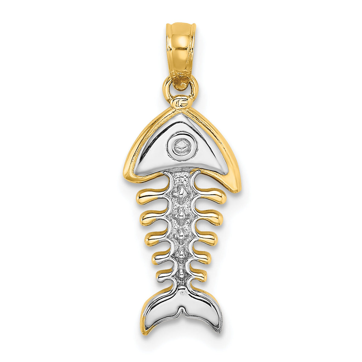 14K w/Rhodium 3-D Fishbone Charm-K9230
