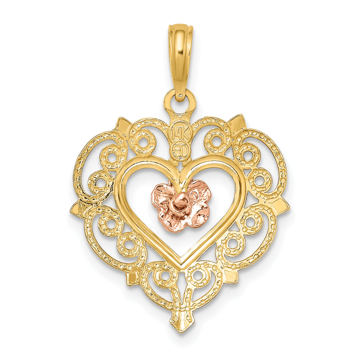 14k Rose and Yellow Gold Flower and Heart Charm-K9232