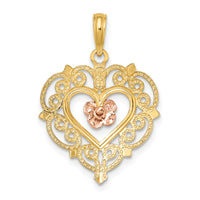 14k Rose and Yellow Gold Flower and Heart Charm-K9232