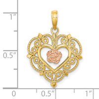 14k Rose and Yellow Gold Flower and Heart Charm-K9232