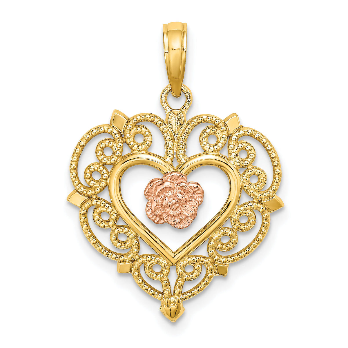 14k Rose and Yellow Gold Flower and Heart Charm-K9232