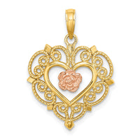 14k Rose and Yellow Gold Flower and Heart Charm-K9232