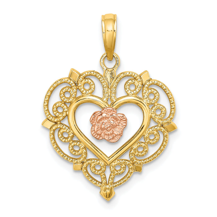 14k Rose and Yellow Gold Flower and Heart Charm-K9232