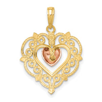 14k Yellow and Rose Gold Heart w/ Lace Trim Charm-K9233
